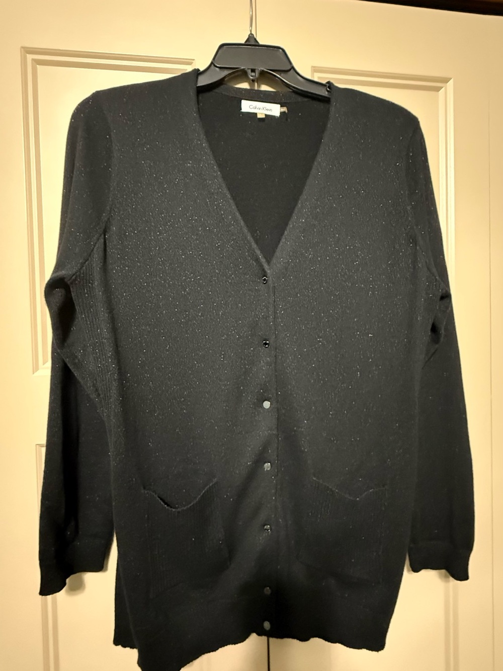 Calvin Klein Black Long V-Neck Button Cardigan with Pockets